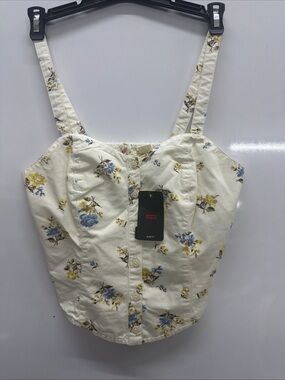 Levi's Cream Floral Button-Front Crop Top with Blue & Yellow Blooms